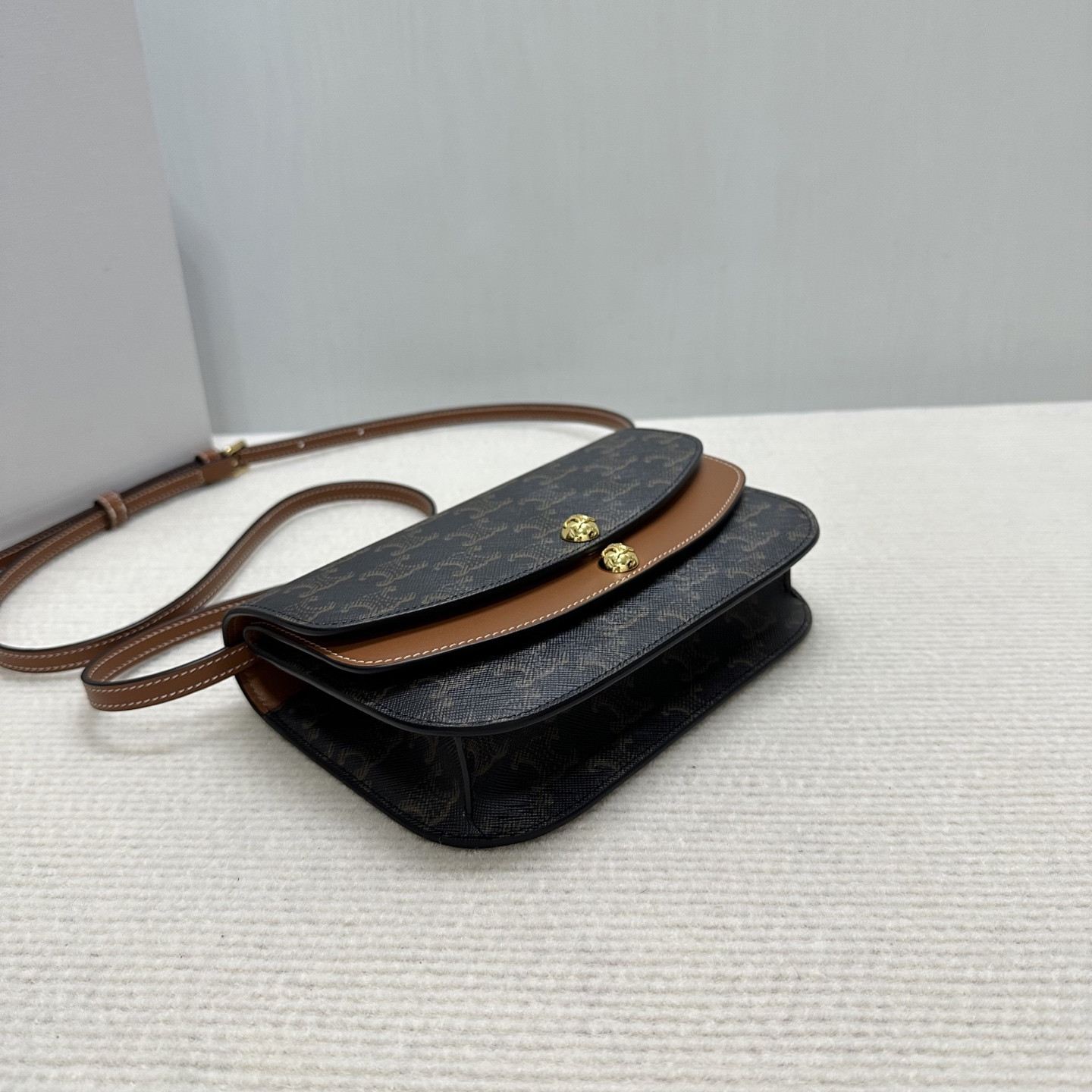 Ce1i*e DUO WALLET ON STRAP IN Triomphe Canvas and Calfskin 20x13x6cm