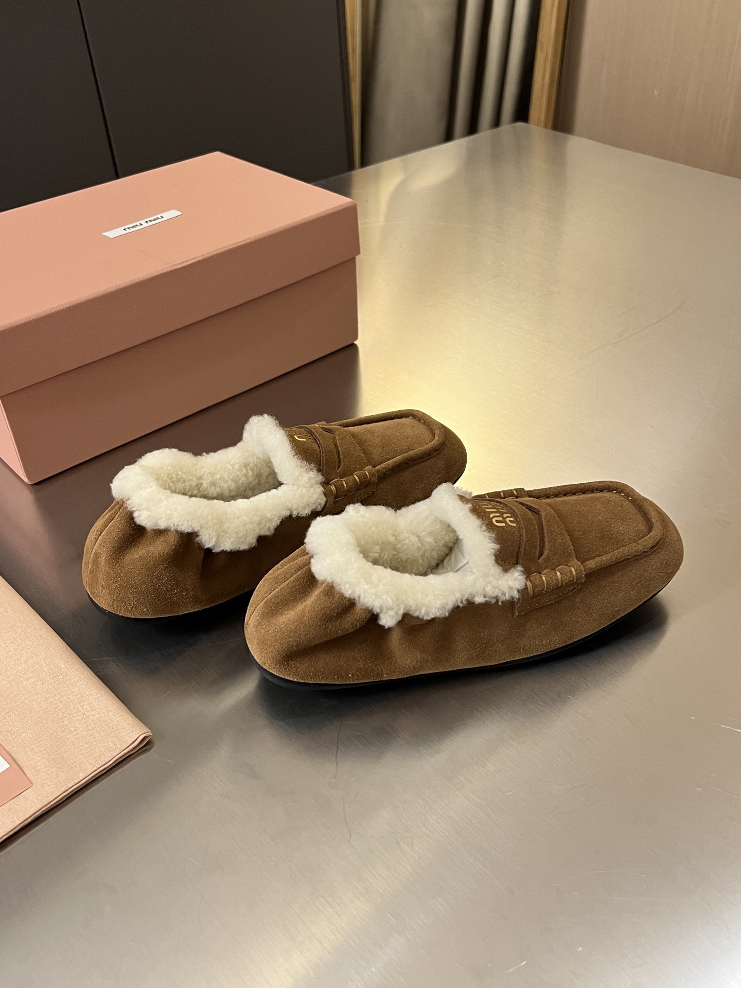 UA Miu Miu Ruches Suede Loafers