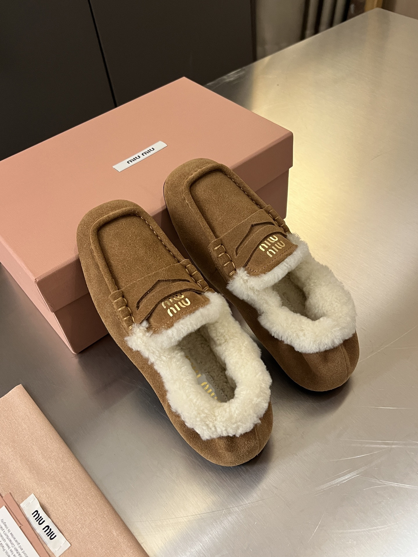 UA Miu Miu Ruches Suede Loafers