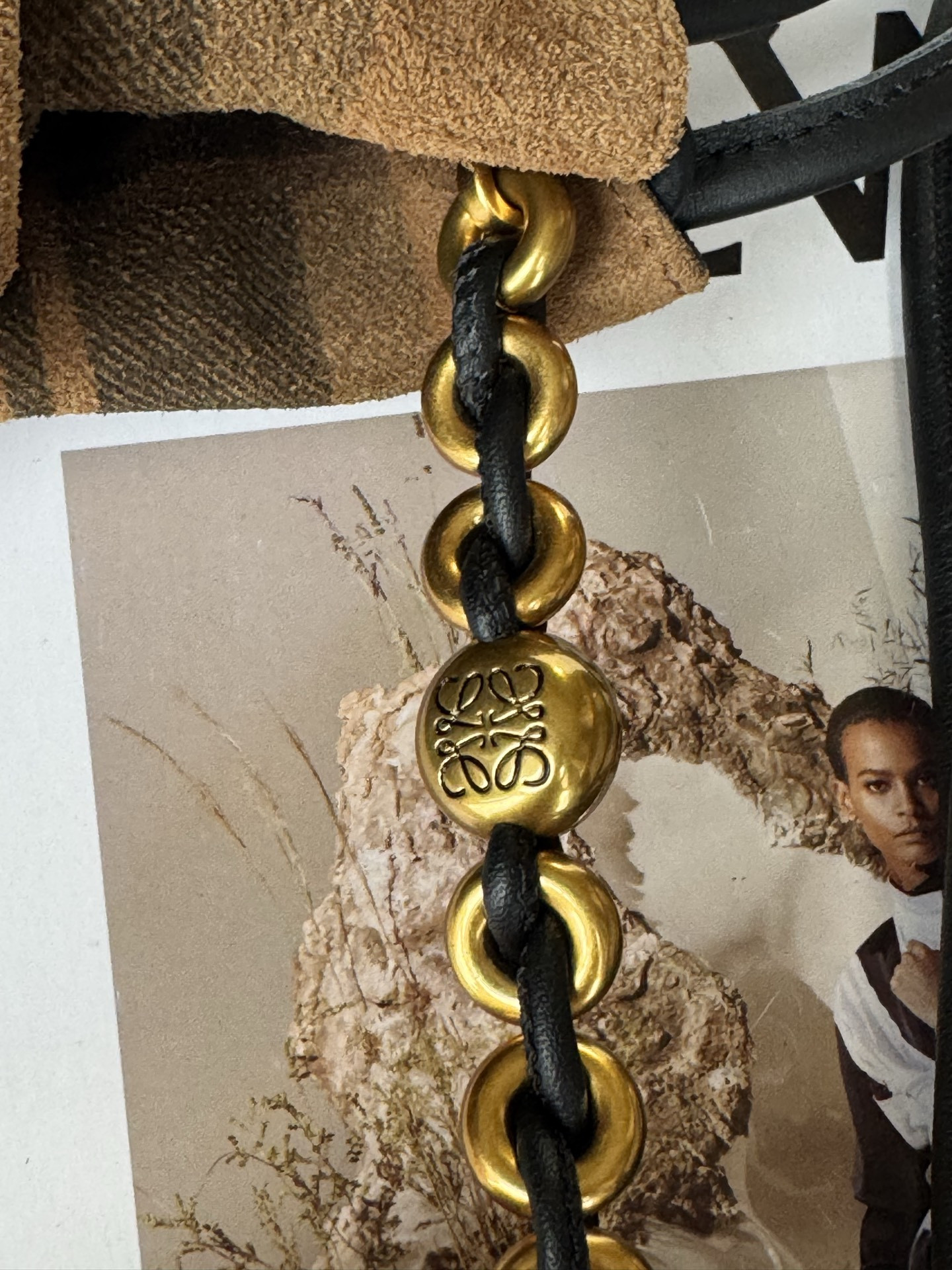 L0ew* Medium Flamenco Purse in Tartan Suede 20x30x10.5cm