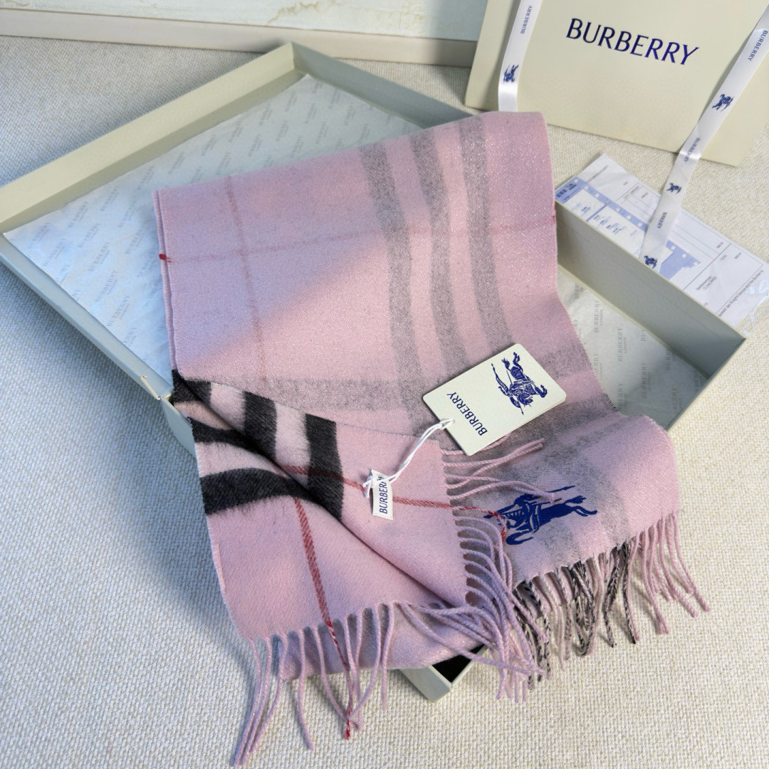 Bv*b*rry Check Cashmere scarf 30x168cm