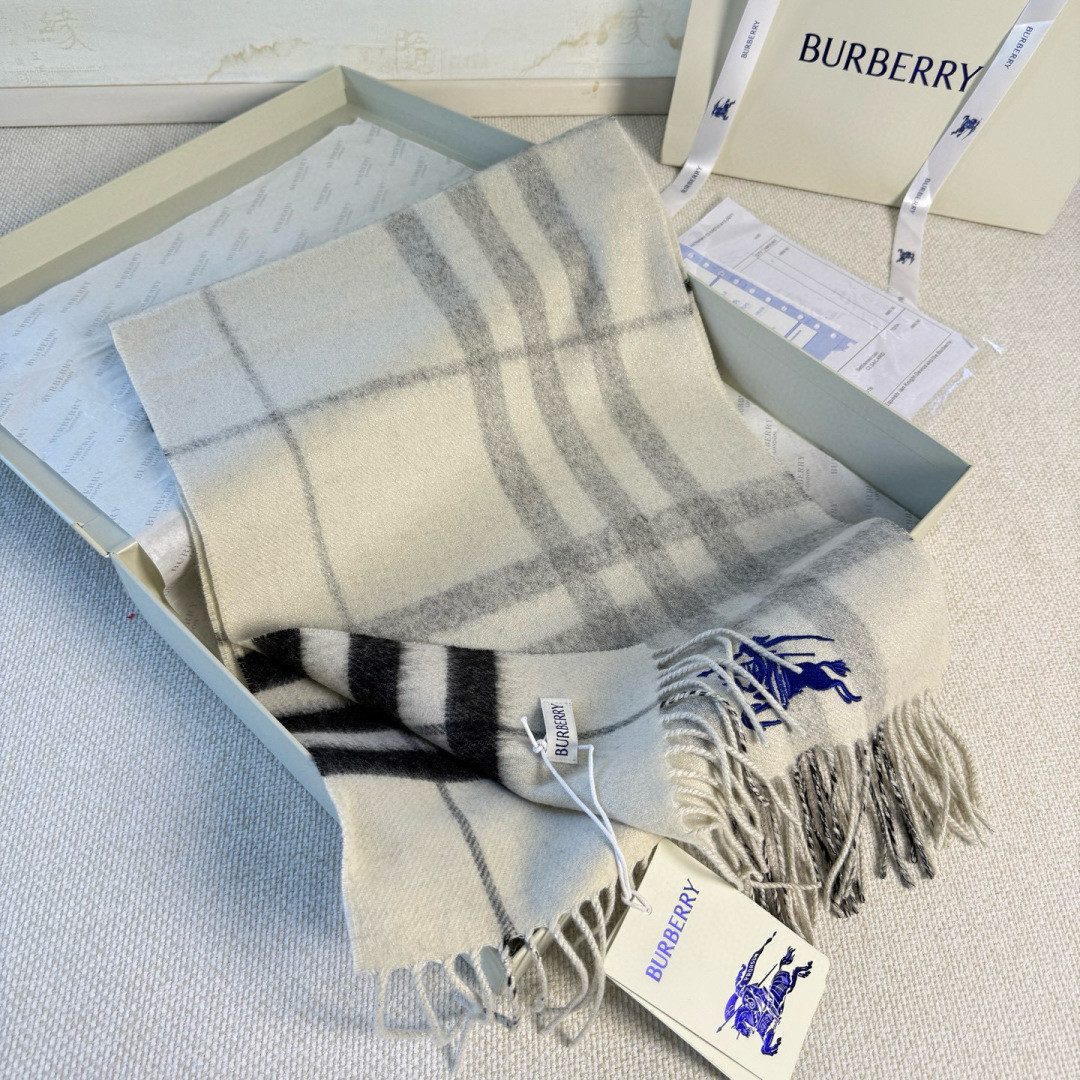 Bv*b*rry Check Cashmere scarf 30x168cm
