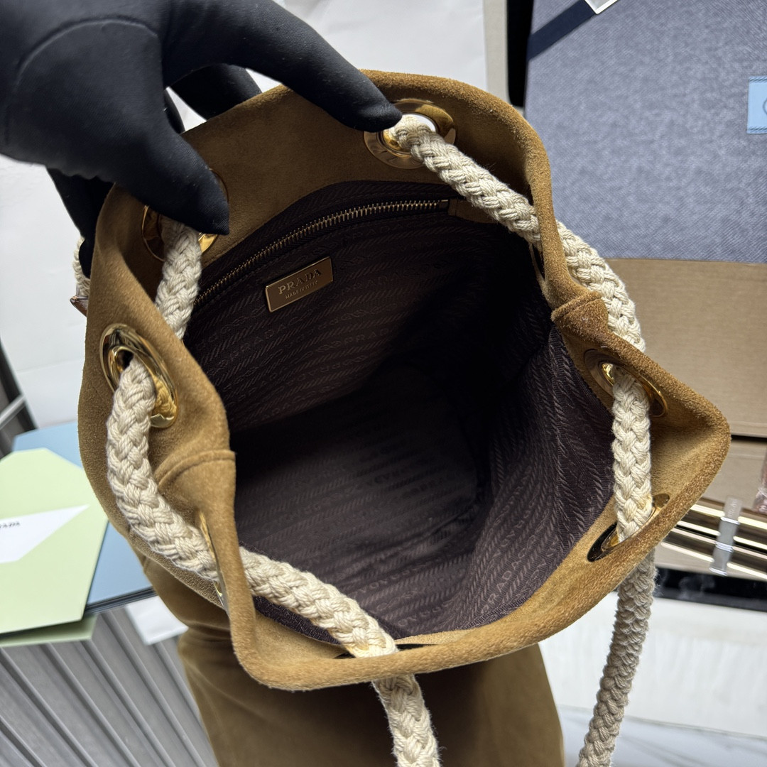 Pra*a Mariner Small Suede Bucket Bag 28x23.5x16.5cm