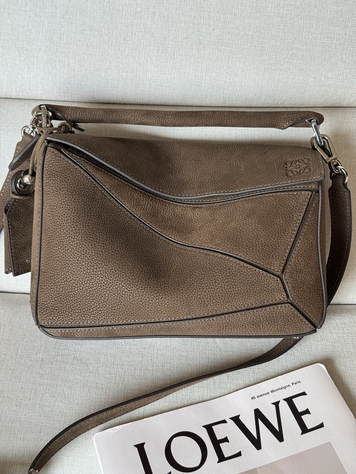 Loewe Small Featherlight Puzzle Bag in Grained Nubuck 16.5x24x10.5cm
