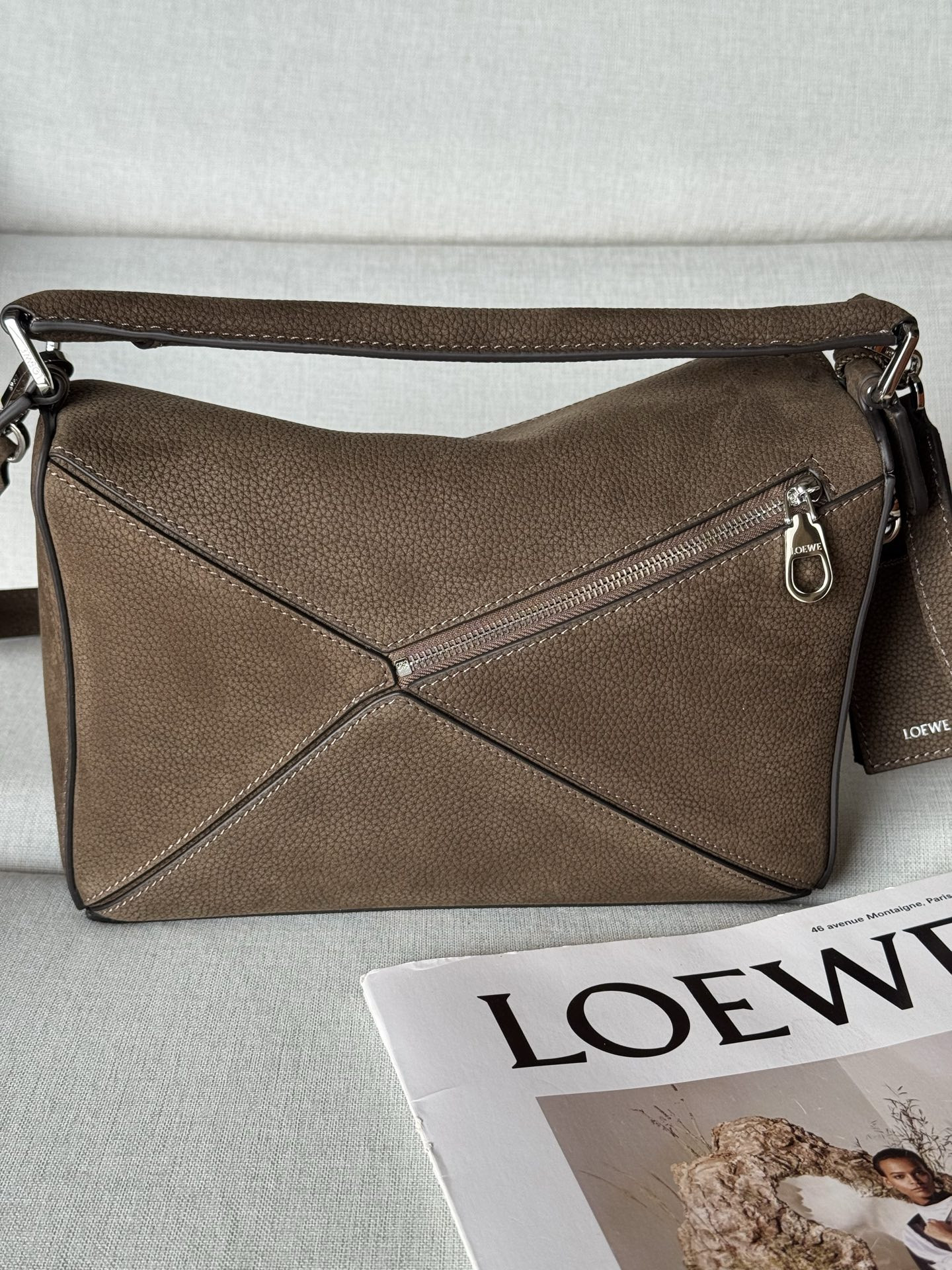 Loewe Small Featherlight Puzzle Bag in Grained Nubuck 16.5x24x10.5cm