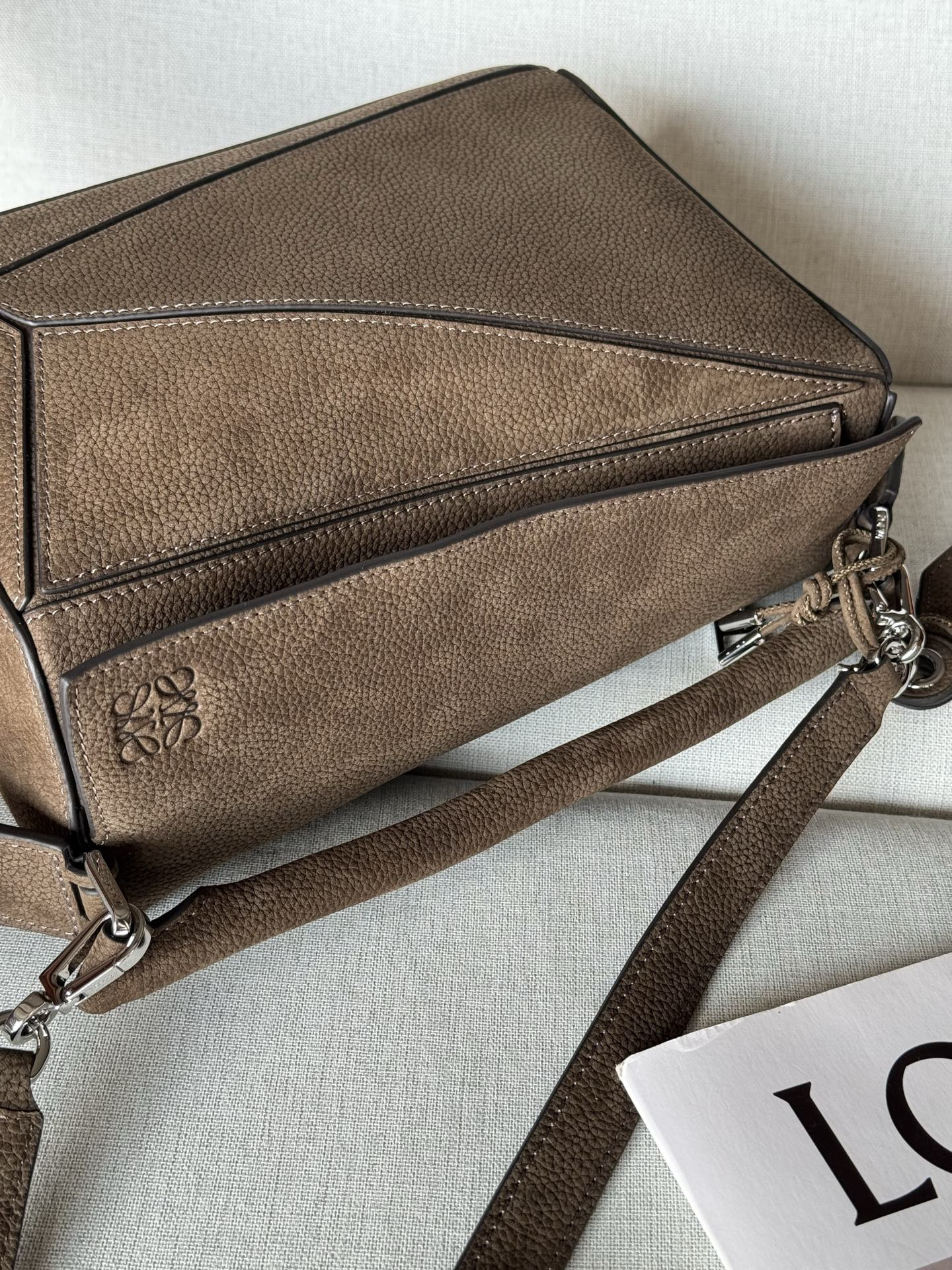 Loewe Small Featherlight Puzzle Bag in Grained Nubuck 16.5x24x10.5cm